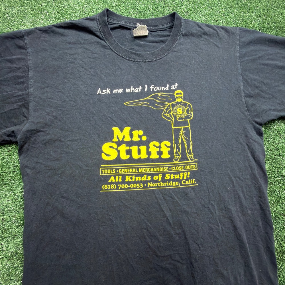 Vintage Y2K style Mr Stuff Northridge CA Graphic Funny T-Shirt Mens Large Black